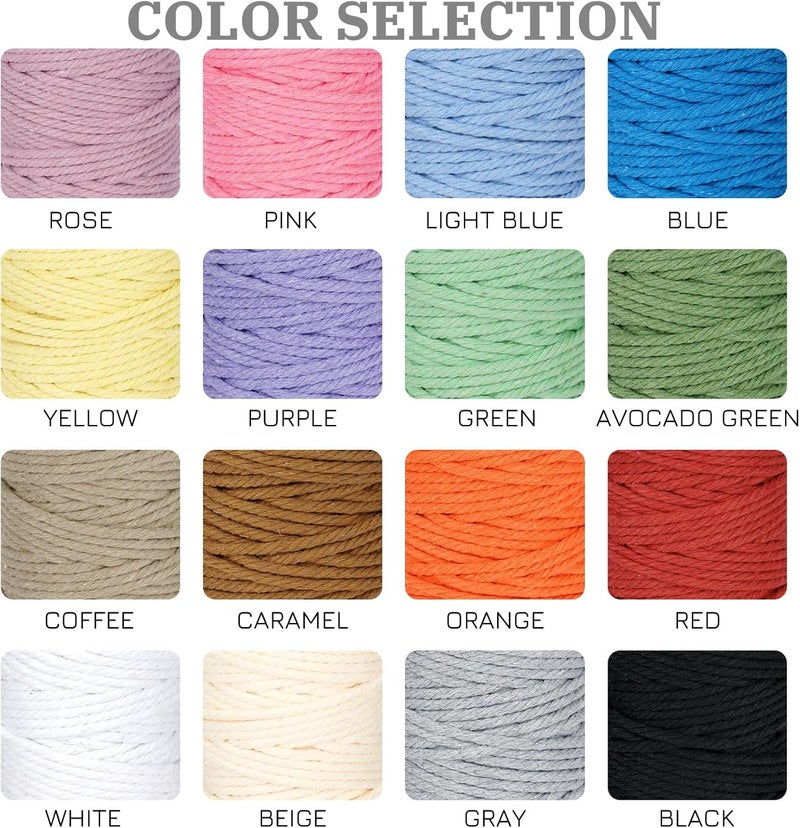 PHUNTTEK Macrame Cord 3mm x 164 Yards, 3 Rolls Gray Colored Macrame Cotton Cord Rope Kit Macrame Yarns Bulk String 4 Strands Twisted for Wall Hanger Plant Hanging DIY Crafts Knitting Macrame Supplies - Image 3